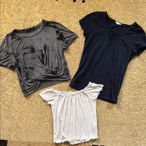 Stylish Women's short sleeve top bundle - Gray, navy, and White